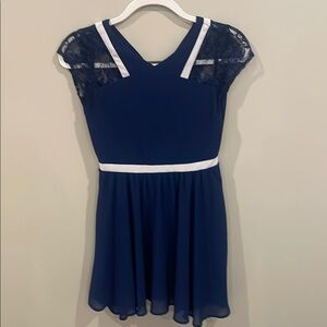 GB Girls Elegant Navy Dress with White Trim